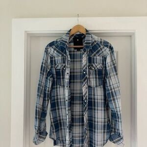 *G-Star Raw Linen Blend Plaid Shirt - Blue**
